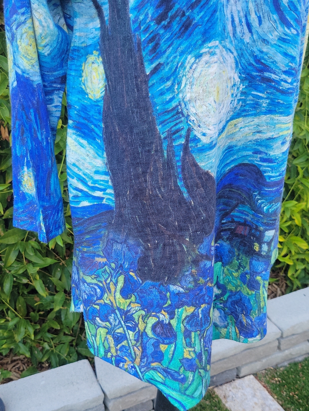 Starry Night Blue V-Neck Art Print Celestial Tunic M - Picture 3 of 16